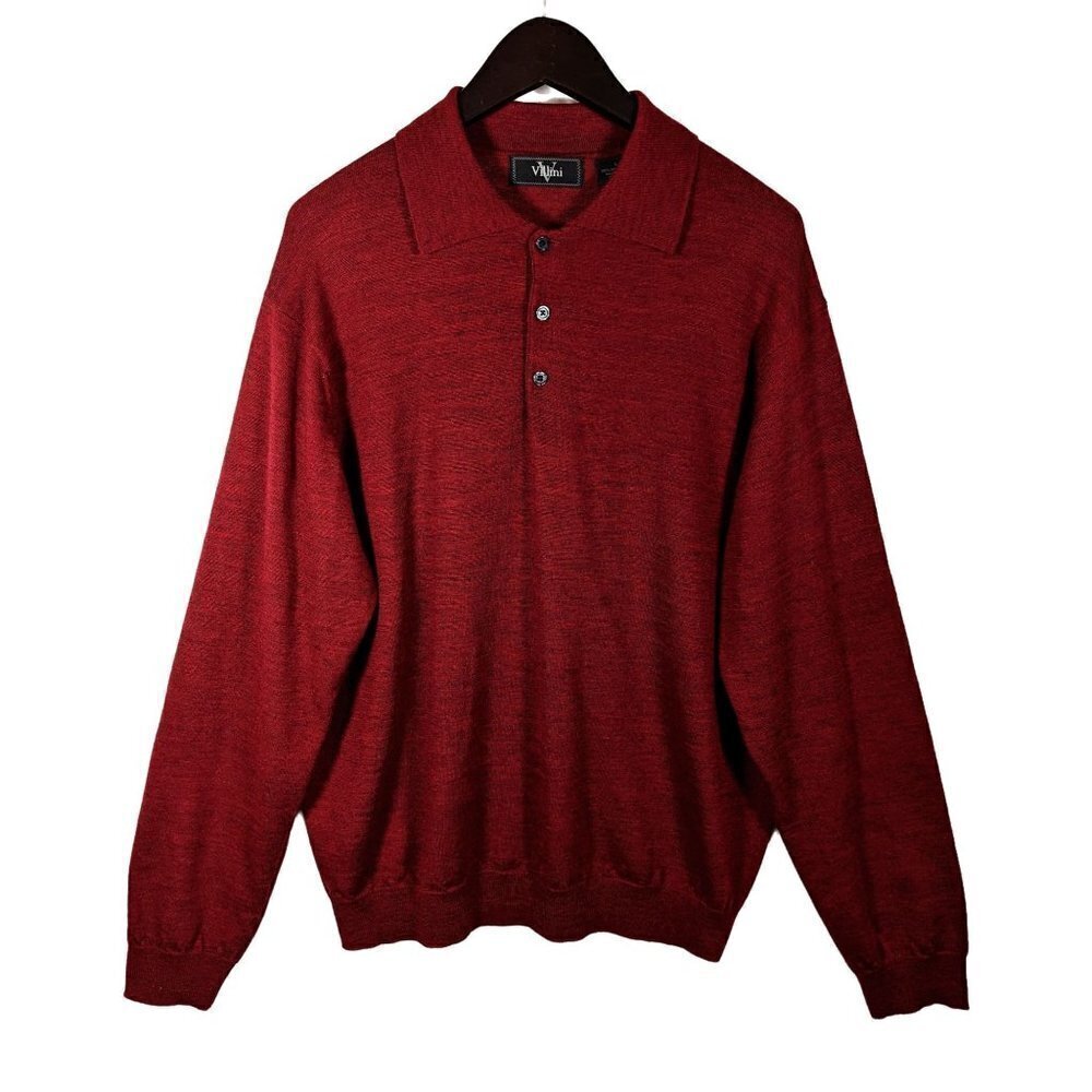 Roberto Villini Italian 100% Merino Wool Henley Collar Sweater Mens Large Oxbloo